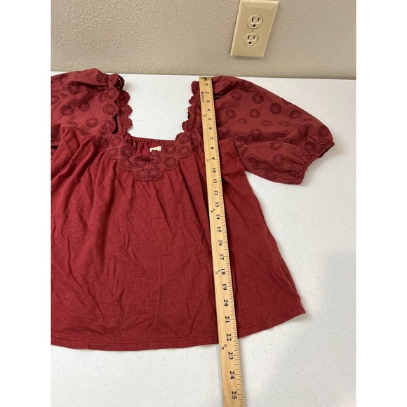La Vie Rebecca Taylor Womens Blouse Top Small Red Eyelet Puff Sleeve Boho Retro - Picture 12 of 14